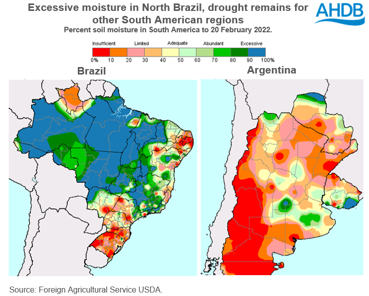 Map showing extreme weather impacting soil mositure in South America